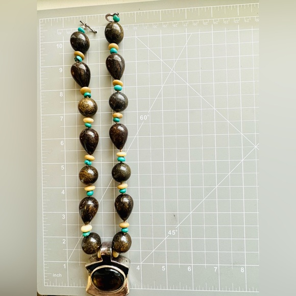 Vintage Simon Sebbag Designer Silver Turquoise Stone Necklace RARE - Picture 6 of 17